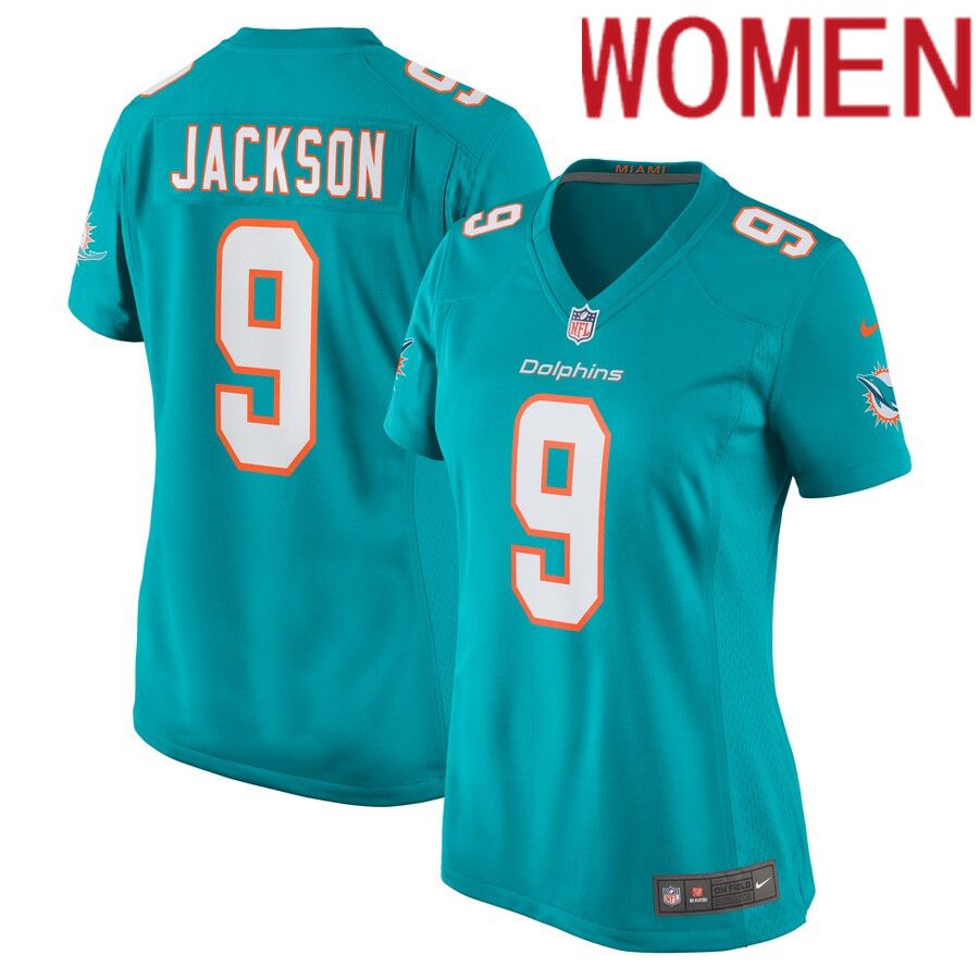 Women Miami Dolphins #9 Calvin Jackson Nike Aqua Home Game Player NFL Jersey